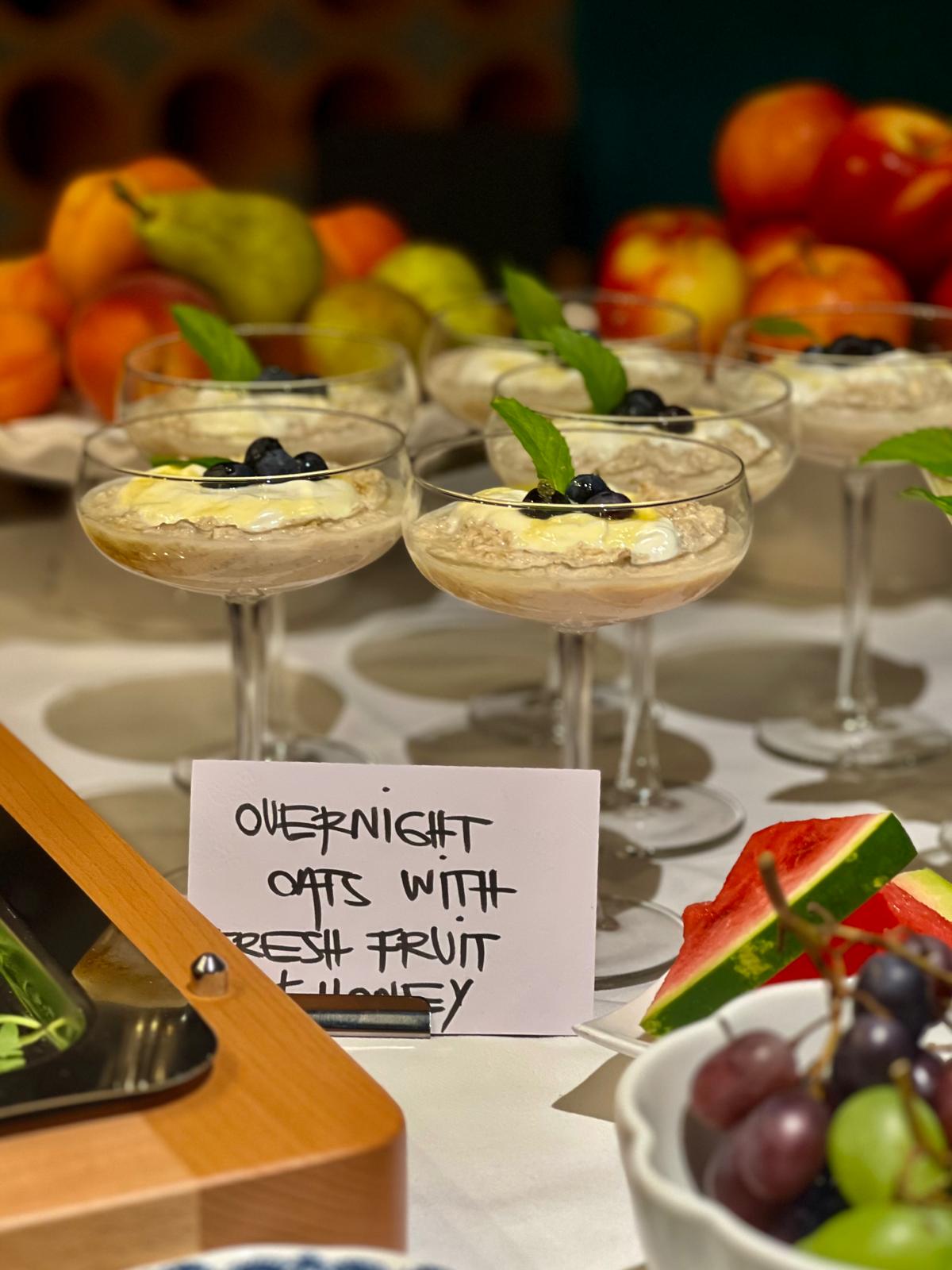 Overnight oats and fresh fruit at Villa Adora
