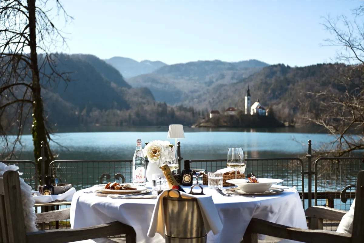 Breakfast table on the terrace at Villa Adora