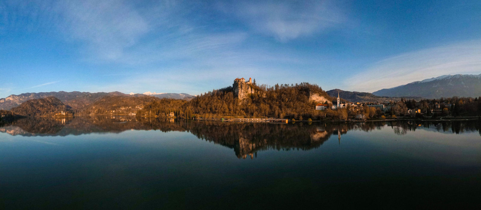Bled Castle and the mountains across Lake Bled